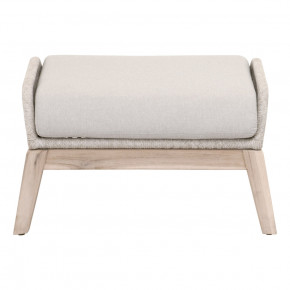 Loom Outdoor Footstool Taupe & White Flat Rope, Performance Pumice, Gray Teak Indoor/Outdoor