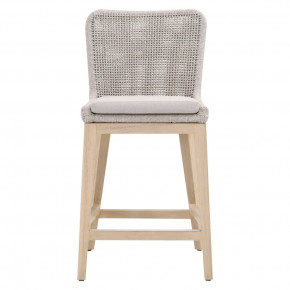 Mesh Outdoor Counter Stool Taupe & White Flat Rope, Gray Teak, Performance Pumice Indoor/Outdoor