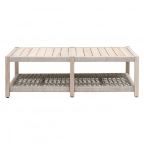 Wrap Outdoor Coffee Table Taupe & White Flat Rope, Gray Teak Indoor/Outdoor