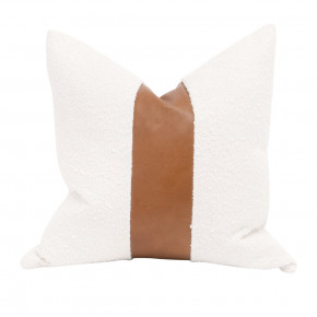 The Split Decision 20" Essential Pillow, Set of 2 Performance Boucle Snow, Whiskey Brown Top Grain Leather Stripe
