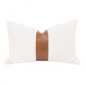 The Split Decision 20" Essential Lumbar Pillow, Set of 2 Performance Boucle Snow, Whiskey Brown Top Grain Leather Stripe