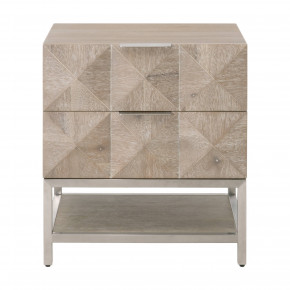 Atlas 2-Drawer Nightstand Natural Gray Acacia, Brushed Stainless Steel