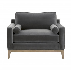 Parker Post Modern Sofa Chair Dark Dove Velvet, Natural Gray Oak