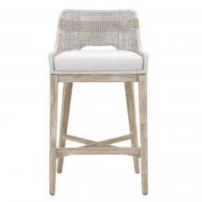 Tapestry Barstool Taupe & White Flat Rope, Taupe Stripe, Performance Pumice, Natural Gray Mahogany