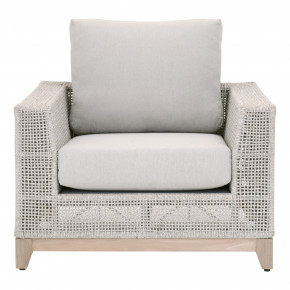 Tropez Outdoor Sofa Chair Taupe & White Flat Rope, Performance Pumice, Gray Teak Indoor/Outdoor