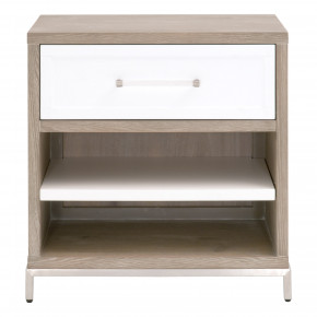 Wrenn 1-Drawer Nightstand Natural Gray Acacia, Matte White, Brushed Stainless Steel