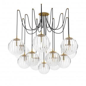 Spider Chandelier Burnished Brass Clear Ribbon Glass