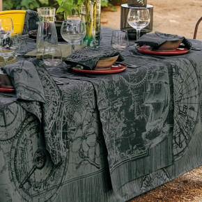 Rose Des Vents Encre Green Sweet Stain-Resistant Cotton Tablecloth 70" x 122"