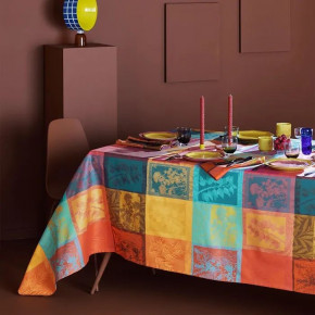 Mille Vegetaux Sunset Coated Stain-Resistant Cotton Damask Table Linens