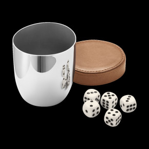 Sky Dice Cup & Dice Mirror Polished Stainless Steel, Leather