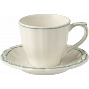Filet Earth Grey US Tea Cups & Saucers 8 1/2 Oz, 6" Dia, Set of 2