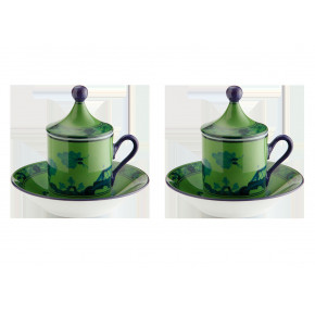 Oriente Italiano Malachite Coffee Cup With Plate And Cover Set, For Two Impero