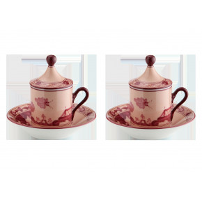 Oriente Italiano Vermiglio Coffee Cup With Plate And Cover Set, For Two Impero