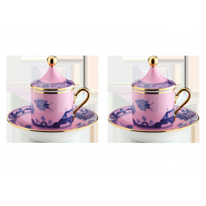 Oriente Italiano Azalea Coffee Cup With Plate And Cover Set, For Two Impero
