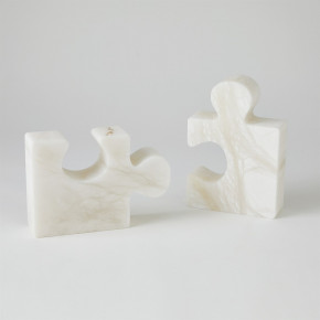 Alabaster Jigsaw Bookends Pair White (Set of 2 )
