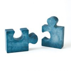 Alabaster Jigsaw Bookends Pair Blue (Set of 2 )