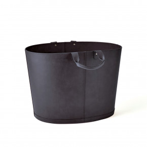 Oversized Oval Leather Basket Black
