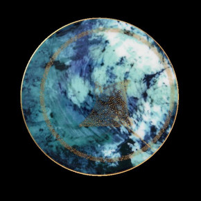Ocean Blue/Gold Bread And Butter Plate Ray Pattern 16.2 Cm