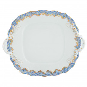 Fish Scale Light Blue Square Cake Plate With Handles 9.5 in Sq