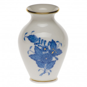 Chinese Bouquet Blue Small Bud Vase With Lip 2.5 in H