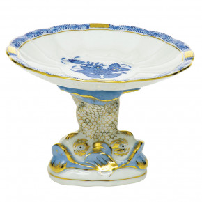 Chinese Bouquet Blue Shell With Dolphin Stand 4 in H X 6 in D