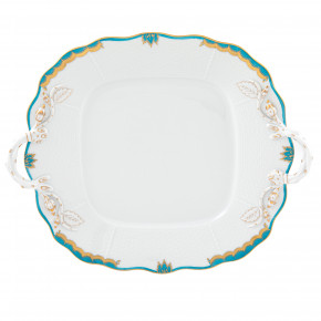 Princess Victoria Turquoise Square Cake Plate With Handles 9.5 in Sq