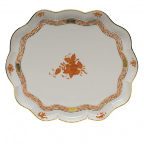 Chinese Bouquet Rust Scallop Tray 11.25 in L X 9.5 in W