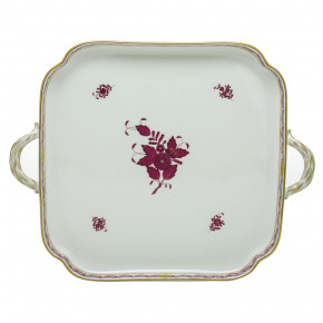 Chinese Bouquet Raspberry Square Tray With Handles 12.75 in L X 12.75 in W