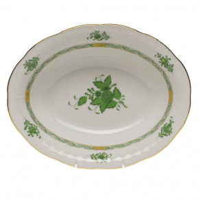 Chinese Bouquet Green Oval Vegetable Dish 10 in L X 8 in W