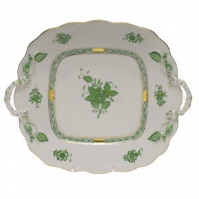 Chinese Bouquet Green Square Cake Plate With Handles 9.5 in Sq