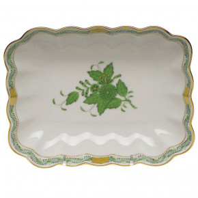 Chinese Bouquet Green Oblong Dish 7.25 in L X 5.5 in W