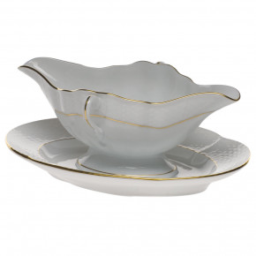 Golden Edge Gravy Boat With Fixed Stand 0.75Pt