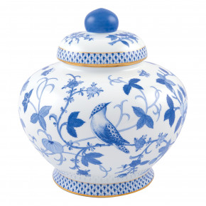 Blue Peony Ginger Jar Blue 8.5 in H X 9 in D