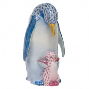 Penguin With Baby Blue/Raspberry 4.75 in H