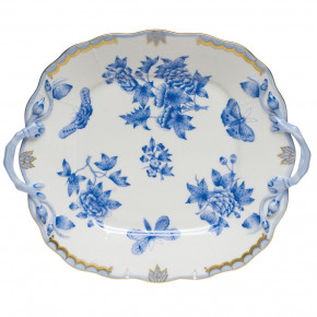 Fortuna Blue Square Cake Plate With Handles 9.5 in Sq