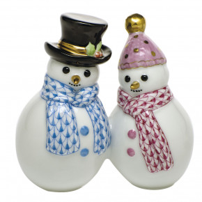 Snowman Couple Blue/Raspberry 1.5 in L X 3 in H