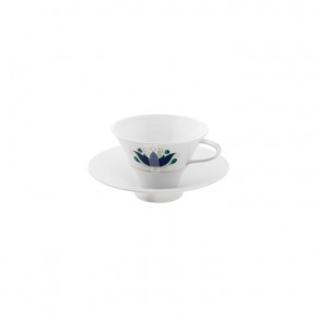 Alif Blue Green Gold Coffee/Tea Cup With Saucer, Conical Diam 4.3" High 3.1" 5.7Oz Diam 6.5" High 1.6"