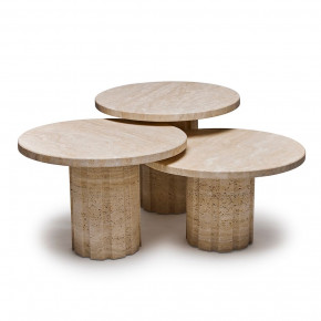 Amerigo Set of Three Bunching Tables, Travertine