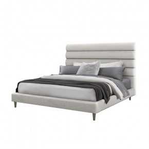 Channel Upholstered Bed Faux Linen/Pure Grey