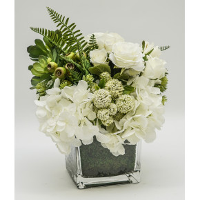 White Hydrangea Floral Succulents/Eucalyptus 15x14x15"