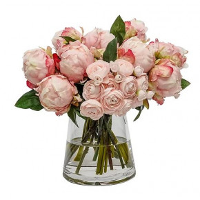 Pink Peony Floral In Pyramid Glass