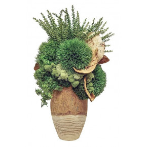 Tall Wood Vase With Botanicals/Natural Mushrooms
