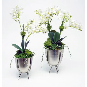 Set of 2 Silver Planter Stands With Mini Orchids