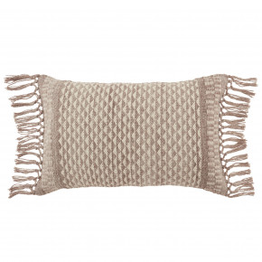 Vibe by  Living Haskell Indoor/ Outdoor Taupe/ Ivory Geometric Poly Fill Lumbar Pillow 13x21