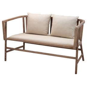 Grayson Settee Off White Linen & Grey Washed Wood