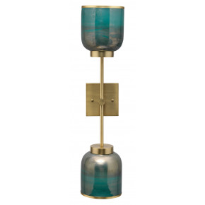 Vapor Double Sconce Antique Brass & Aqua Metallic Glass
