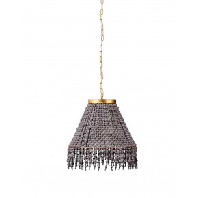 Angelou Beaded Cone Chandelier In Antique Grey Wood Beads W/ Gold Metal Finish