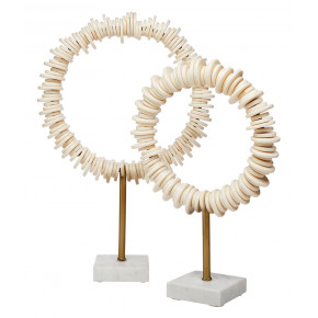 Arena Ring Sculptures (Set of 2) Cream Resin & Ant. Brass Rod, White Marble Base