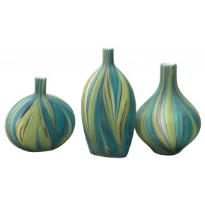 Stream Vessels (set of 3) Green and Blue Swirl Glass