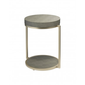Chester Round Side Table Grey Faux Shagreen and Nickel Metal